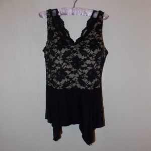 Sexy Black Lace Top with Handkerchief Hem